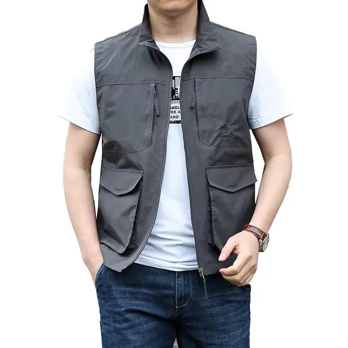 Veste sans manches d'été confortable gilet poches hommes printemps extérieur poche