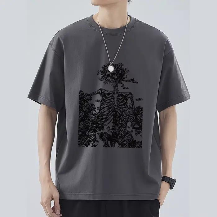T-shirts pour hommes 2023 été Streetwear haute rue gothique crâne t-shirt ample surdimensionné à manches courtes