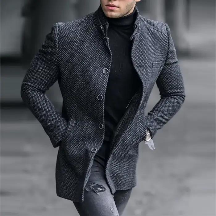 Veste de costume à carreaux pour homme style anglais haute qualité manches longues col montant pour automne hiver occassions décontractées