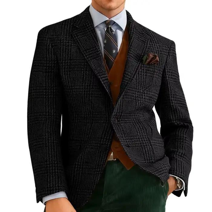Automne hiver hommes costumes veste formelle simple boutonnage Plaid Blazer Tweed porter Tuxedos affaires décontracté