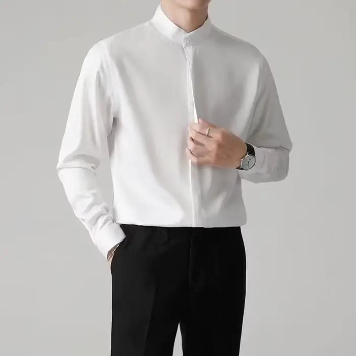 Chemise à manches longues pour homme à col mandarin