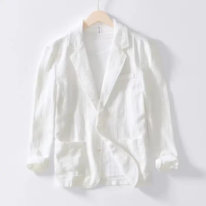 Costume décontracté pour homme Veste monocouche Couleur unie Coton et lin Mode décontractée Haut