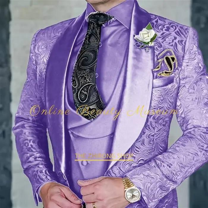 Costume 3 pièces premium homme veste gilet pantalon jacquard mariage cérémonie soirée formelle smoking élégant personnalisé occassions spéciales
