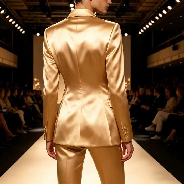 Ensemble de costume de luxe 2 pièces en satin pour homme – Blazer croisé à revers pointus et pantalon évasé – Tenue de