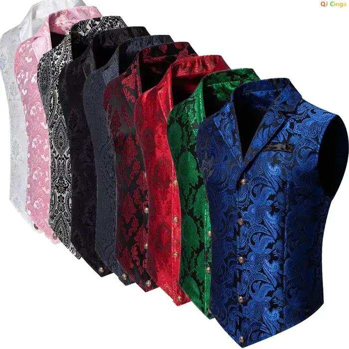 Gilet en fibre Jacquard pour homme, polyester, boutonnage simple, mariage, fête, performance sur scène, élégant et durable