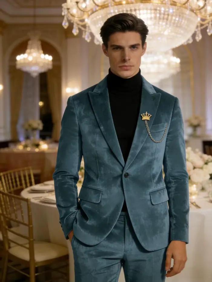 Blazer en velours vert sarcelle pour homme