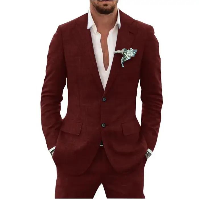 Costume en lin de haute qualité pour homme, revers crantés, simple boutonnage, décontracté et élégant, idéal pour le bureau, mariage et plage