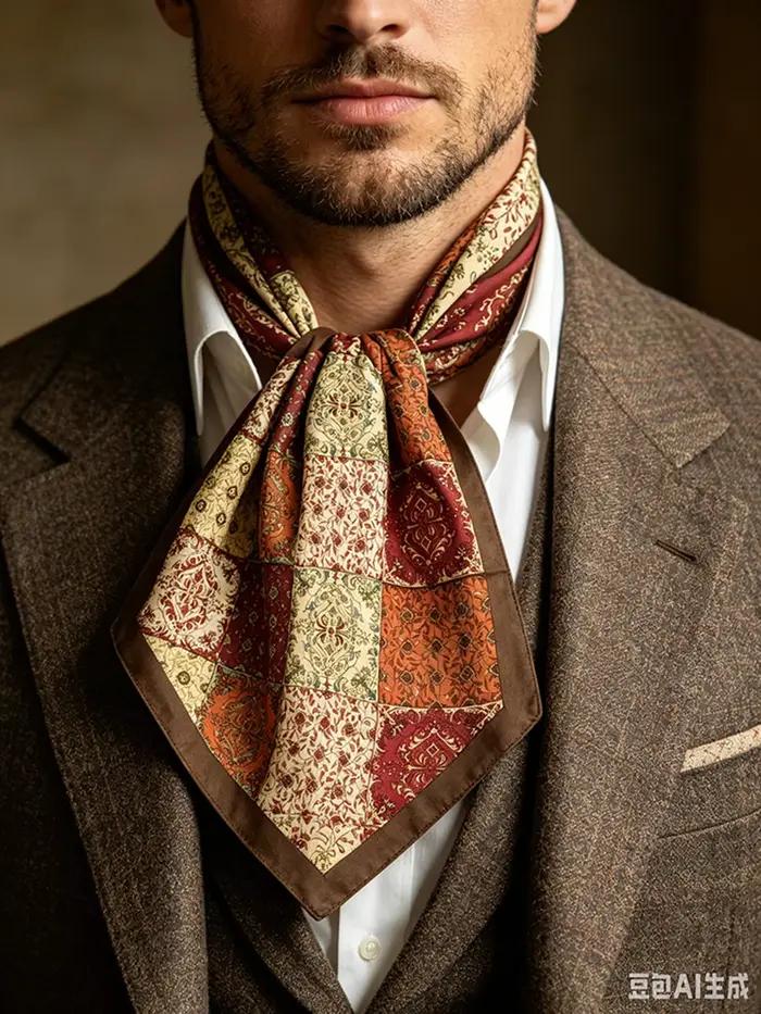 Écharpe de luxe homme soie de mûrier vintage imprimée pour hommes quatre saisons décontracté