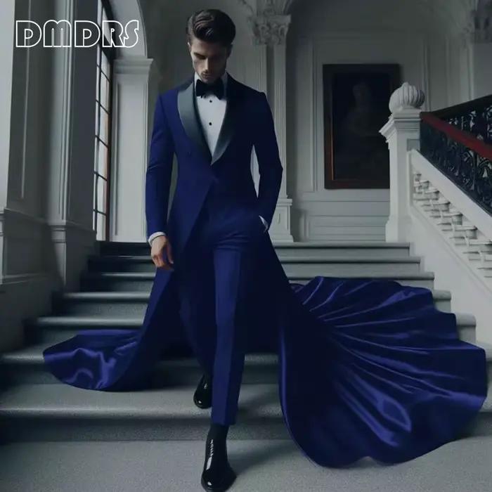 Costume de luxe homme taille large veste avec longue traîne col châle noir élégant costume à un bouton ensemble pantalon de smoking occasions spéciales mariage