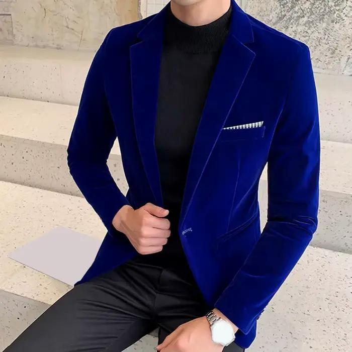 Costume manteau homme en velours, col rabattu bouton unique, élégant et polyvalent pour les hommes occasions spéciales