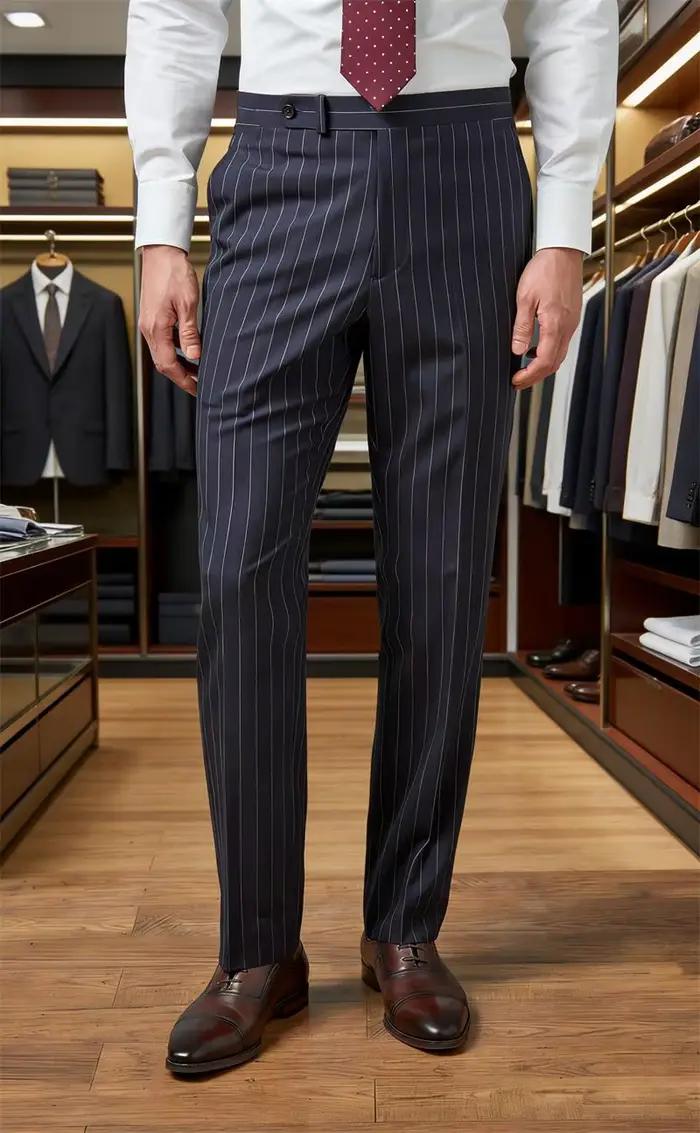 Nouveau pantalon de costume gris rayé pour homme