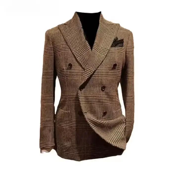 Veste formelle pied-de-poule laine marron blazer avec revers de pointe décontracté pour hommes mariage affaires fête automne hiver personnalisé