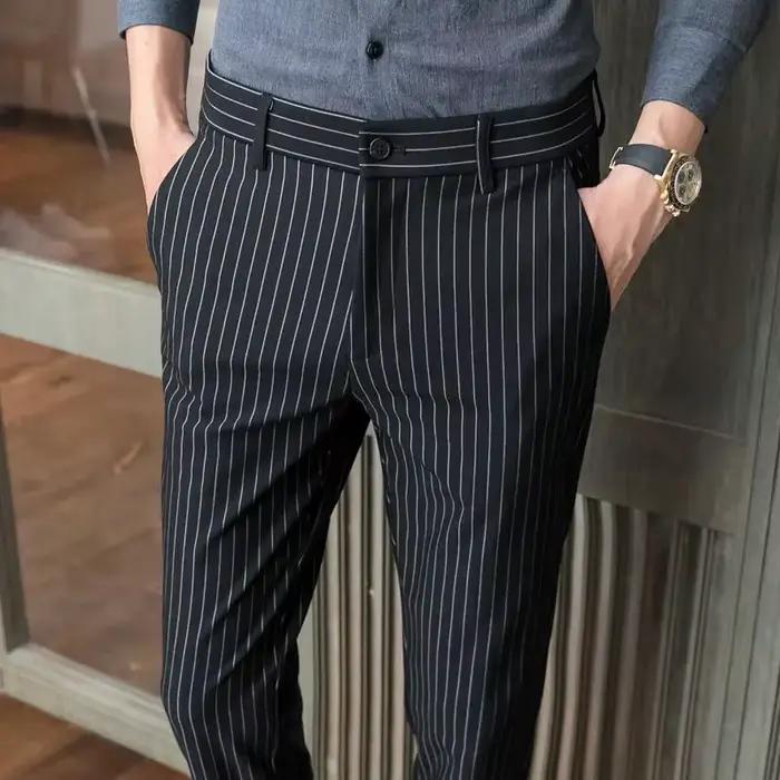 FJFor-Costumes droits à rayures pour hommes