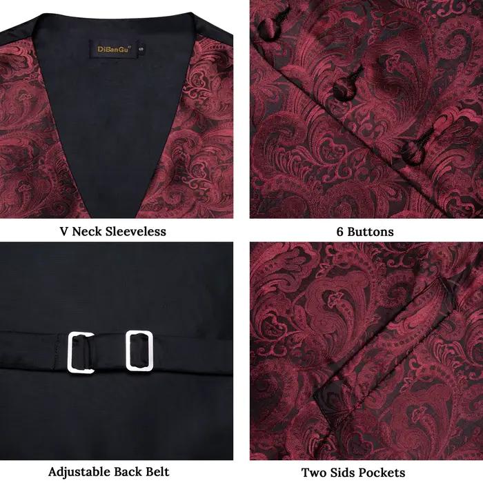 Ensemble d'accessoires pour gilet Paisley bordeaux nœud papillon pochette boutons de manchette pour soirées galas et fiançailles hommes four seasons