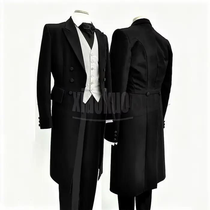 Costumes pour hommes noir mode mariage manteau marié Chic pic revers Double boutonnage costume masculin 3 pièces (Blazer + gilet + pantalon)