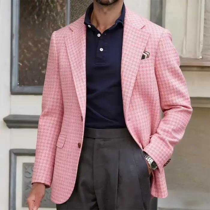 Nouvelle Veste de Costume pour Hommes en Tissu Pied-de-Poule Kaki, Décontractée et Confortable pour Occasions Formelles et Informelles