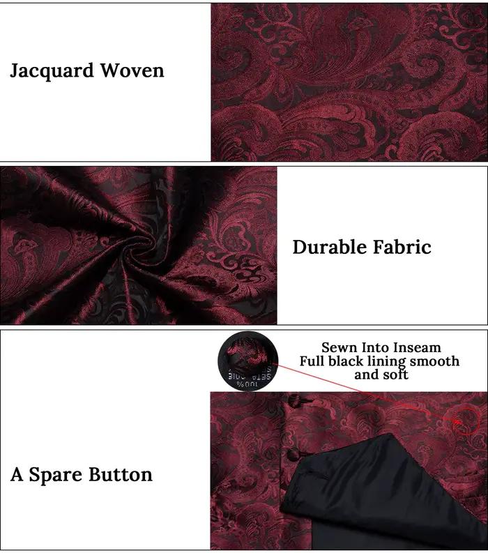 Ensemble d'accessoires pour gilet Paisley bordeaux nœud papillon pochette boutons de manchette pour soirées galas et fiançailles hommes four seasons