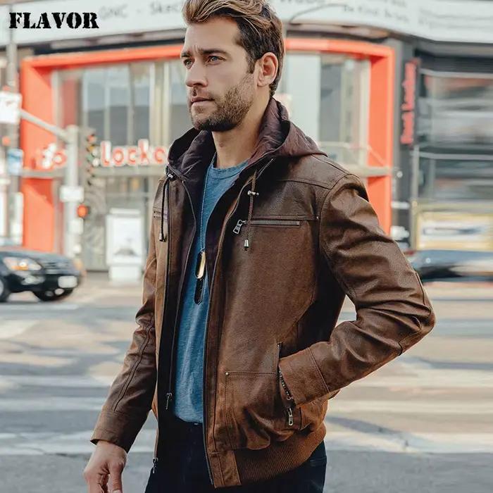 FLAVOR Veste en cuir marron pour homme