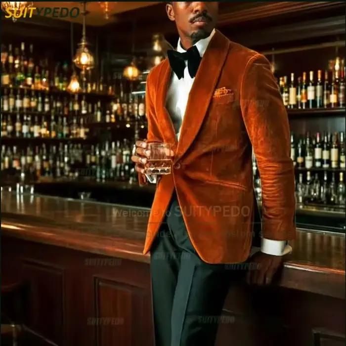 Blazer de costume en velours vintage pour hommes élégant sur mesure occasion spéciale automne hiver décontracté minimaliste