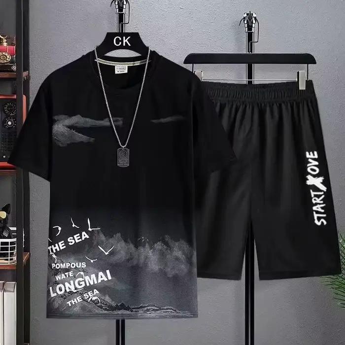 Costumes à la mode décontractés pour hommes ensemble t-shirt court et short haut d'été tenue de gymnastique pour étudiants 2 pièces survêtements hommes