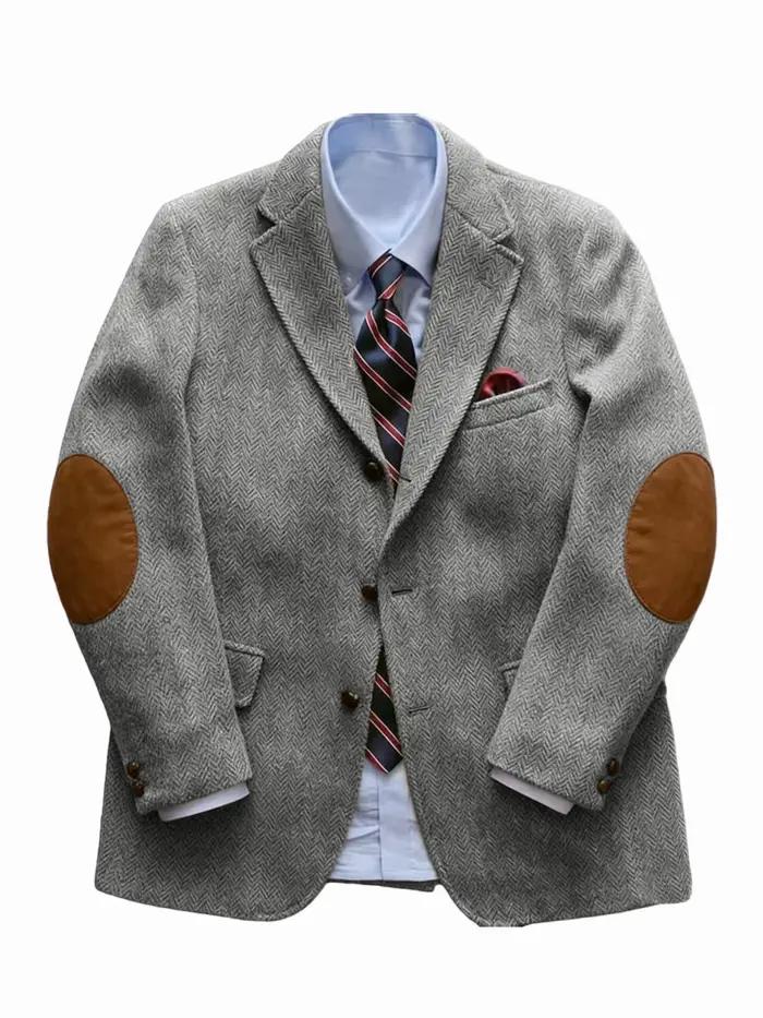 Blazer vintage en tweed à chevrons pour homme avec patchs aux coudes