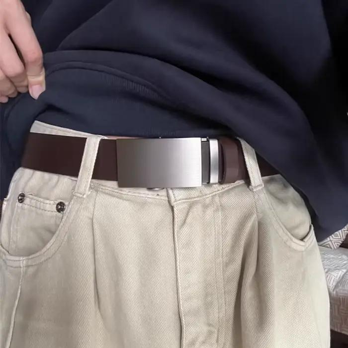 Ceinture en cuir véritable homme ceinture à boucle automatique sans trous pour tenues formelles et occasions spéciales