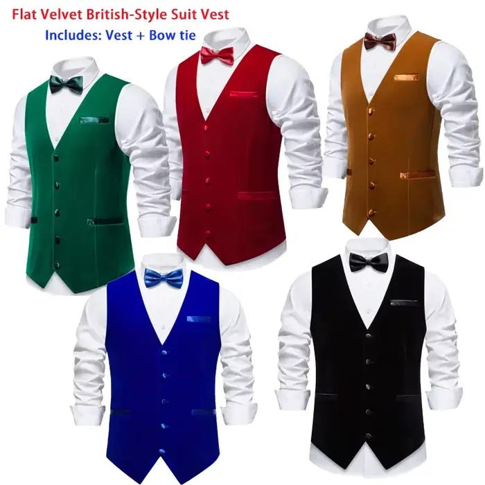 Gilet de costume en velours plat de style britannique haut de gamme bleu royal pour hommes