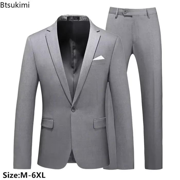 Costumes pour hommes 2 pièces ensembles mode affaires décontracté vêtements formels homme solide mince bal fête Blazer