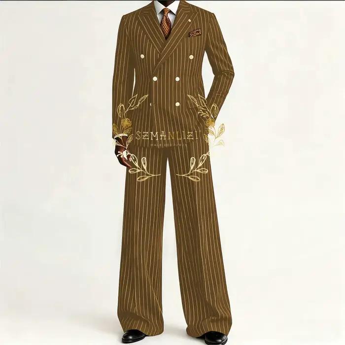 Costume rayé bleu marine élégant pour hommes, smoking de marié, costume de mariage, slim fit à double boutonnage, blazer et pantalon pour occasions spéciales