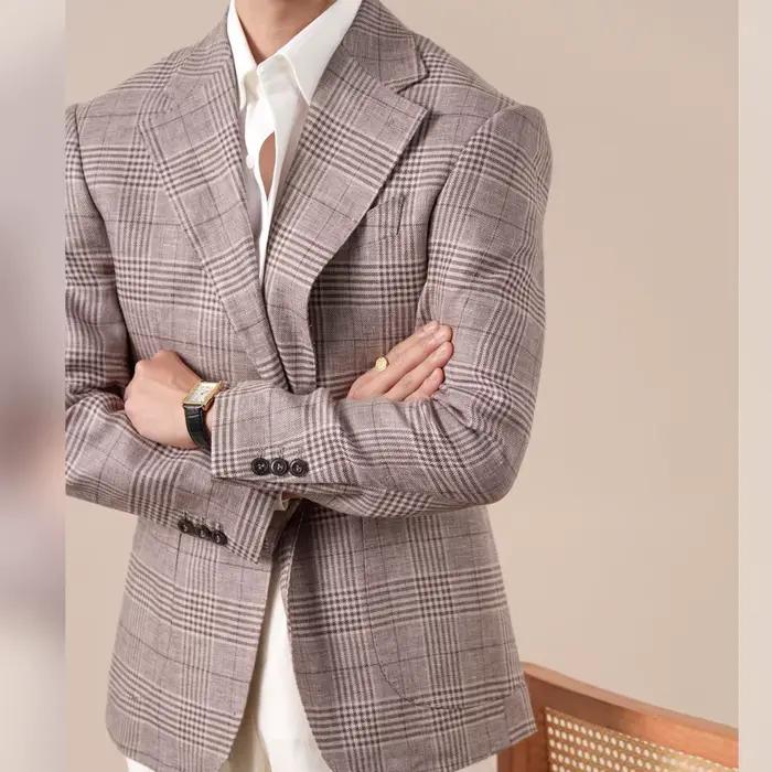 Blazer en lin à carreaux Prince italien pour homme style anglais vintage décontracté et professionnel pour toute saison