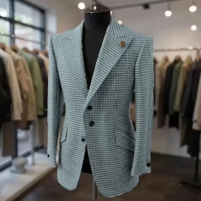 Veste formelle pied-de-poule laine marron blazer avec revers de pointe décontracté pour hommes mariage affaires fête automne hiver personnalisé