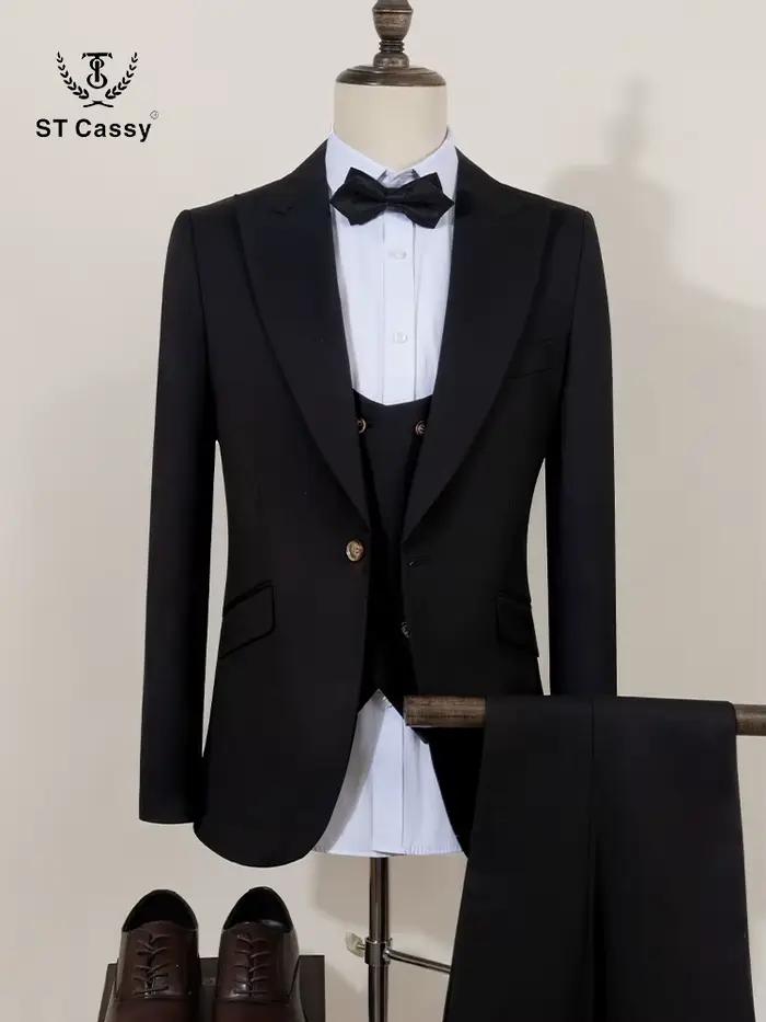 Ensemble 3 pièces noir pour homme : Costume de marié élégant