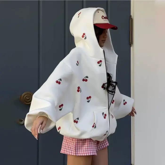 JHJN – veste à capuche imprimée cerise pour femme