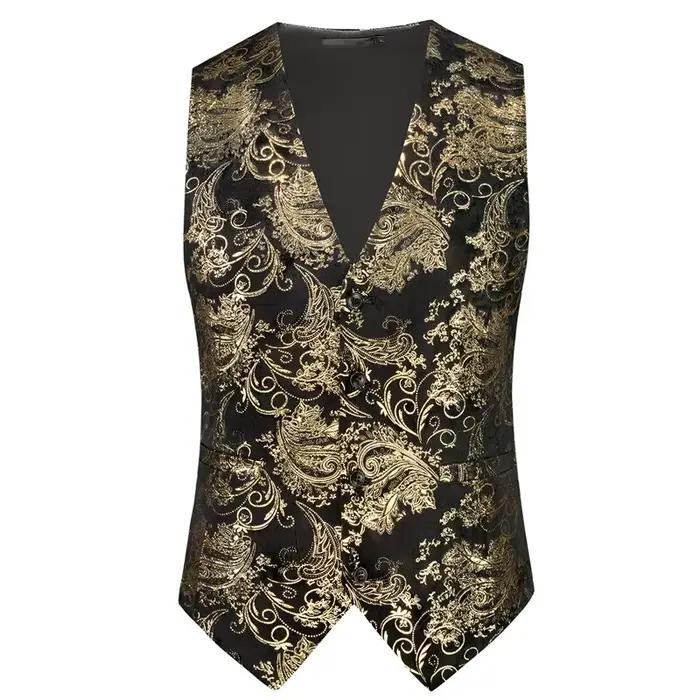 Nouveaux hommes de luxe velours costume gilet or chaud haut imprimé mode Homme affaires Social mariage bal robe de