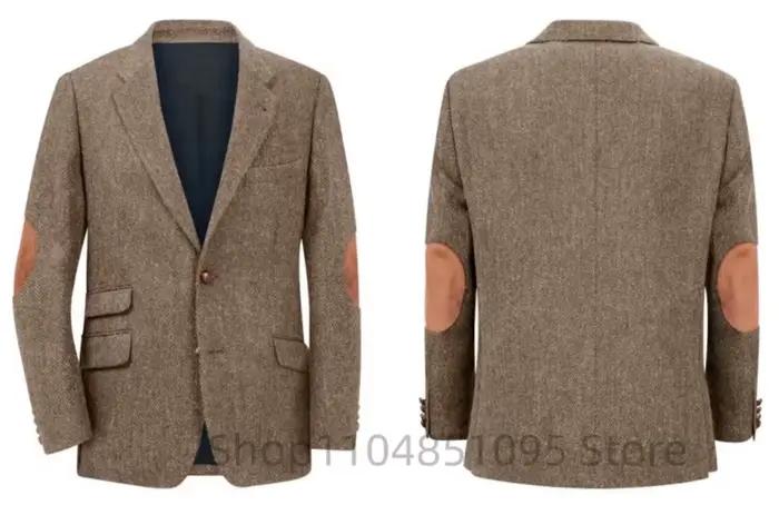 Blazer en Tweed à chevrons marron pour hommes