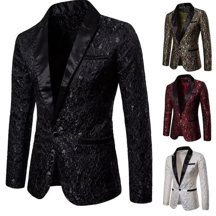 Blazer Homme à Col Rabattu Polyester Bouton Unique Pour Soirées Banquet et Occasions Décontractées
