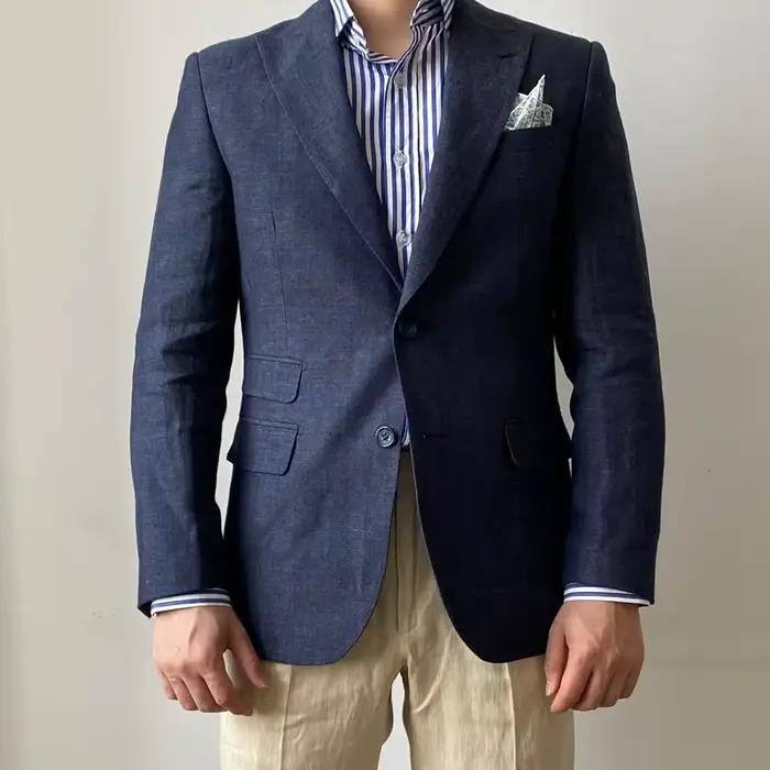 Costume en lin bleu marine pour hommes