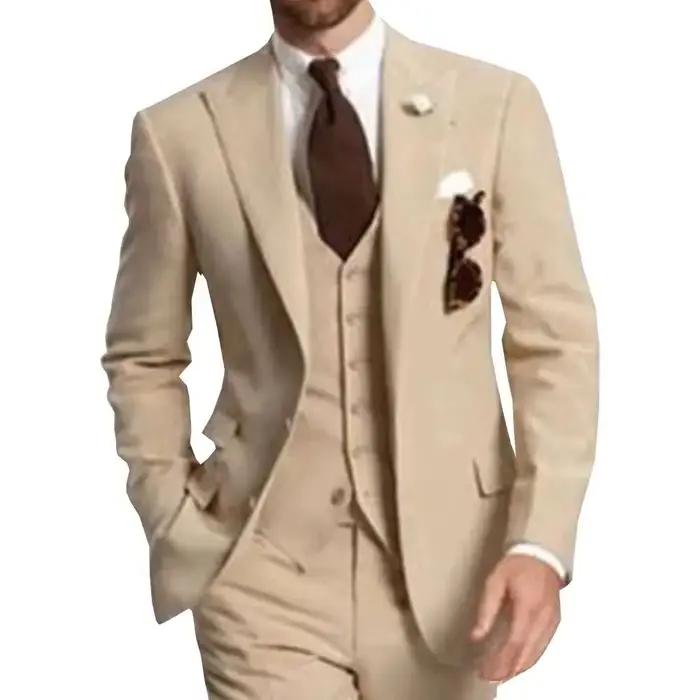 Costume de Mariage et de Cérémonie 3 Pièces Champagne pour Hommes