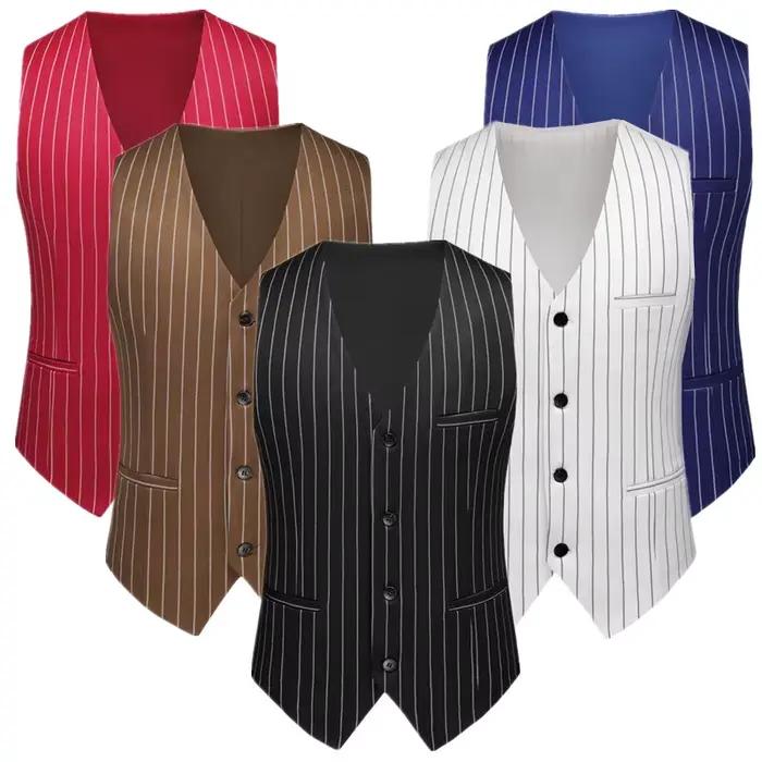 Gilet de costume à rayures rouges pour hommes