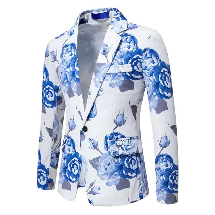 Costume blazer homme imprimé rose décontracté pour soirées et spectacles sur scène