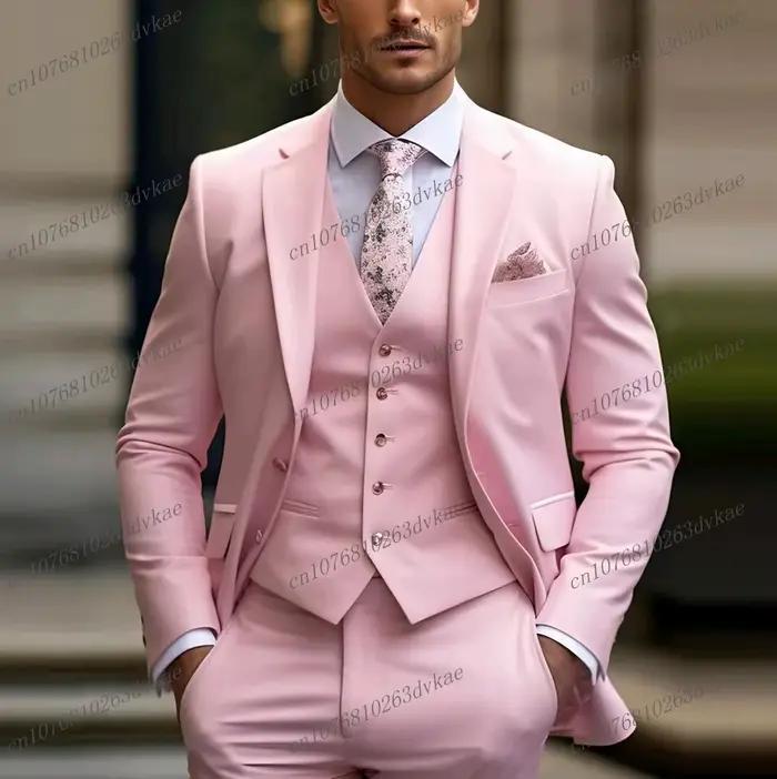 Nouveau bleu marine hommes d'affaires costume marié Groomsman fête de mariage bal mâle Occasion formelle Tuxedos 3 pièces ensemble Blazer gilet pantalon