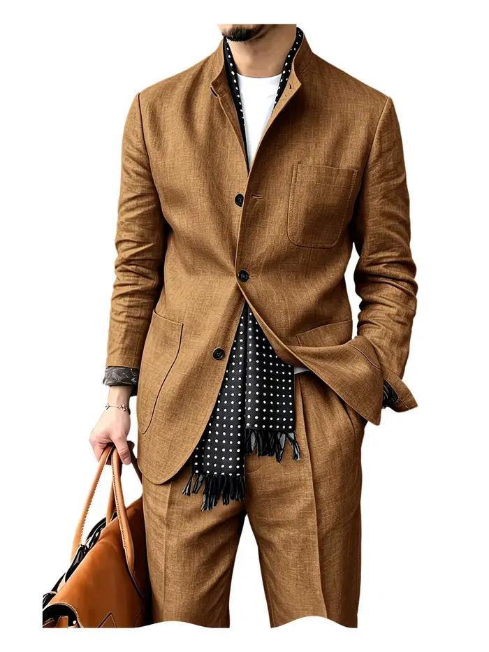 Ensemble de costume 2 pièces en mélange de lin pour homme