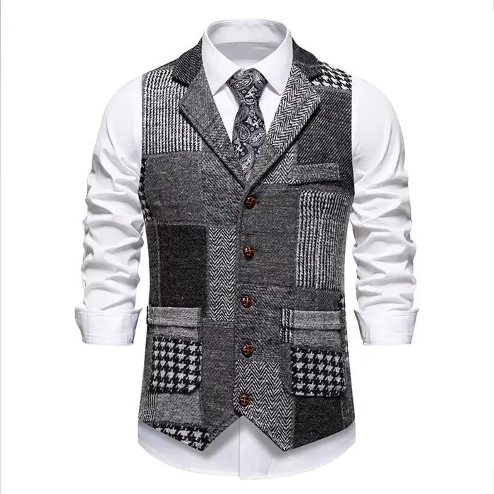 Gilet vert à carreaux en Tweed pour hommes