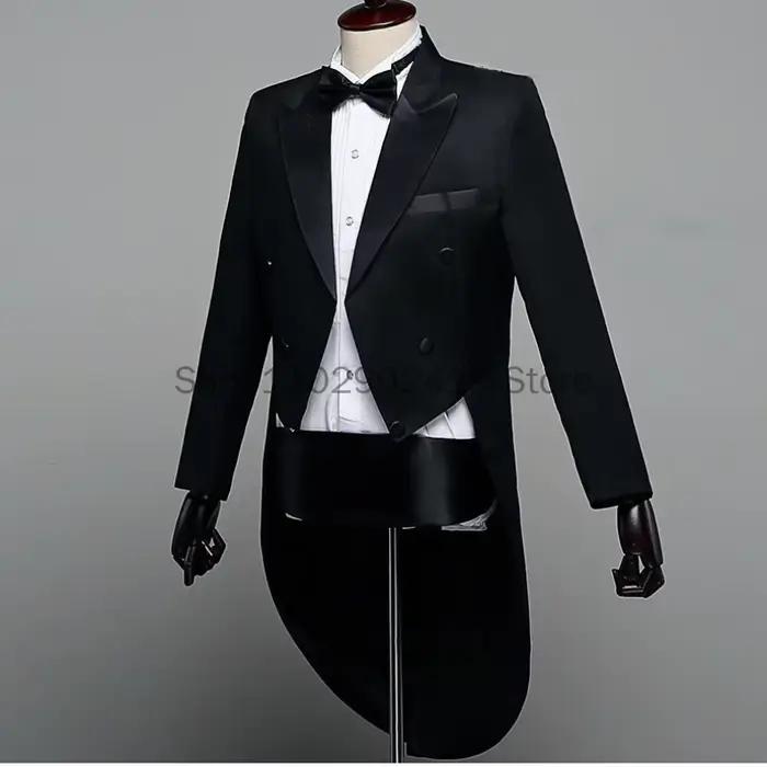Manteau de queue de revers noir brillant classique pour hommes