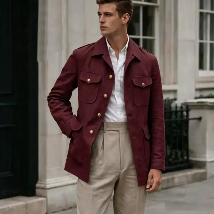 Costume Homme Lin Fait Main Style Safari Vintage Sur Mesure 2 Pièces (Blazer et Pantalon) pour Mariage