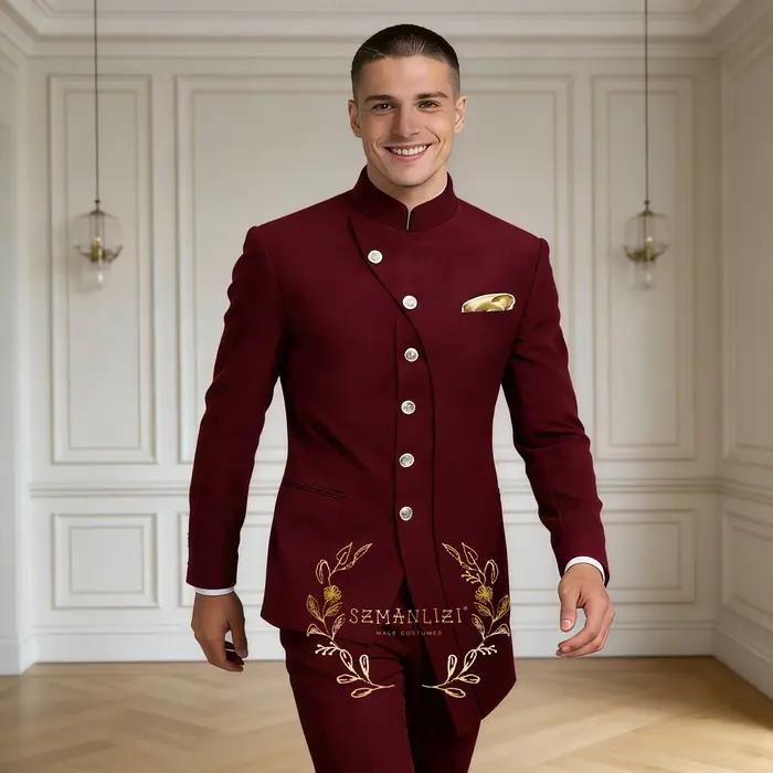 Costume de Mariage Homme Bleu Royal à Col Montant