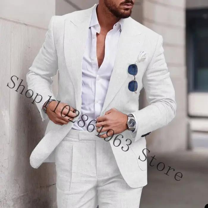 Costumes en lin blanc pour hommes