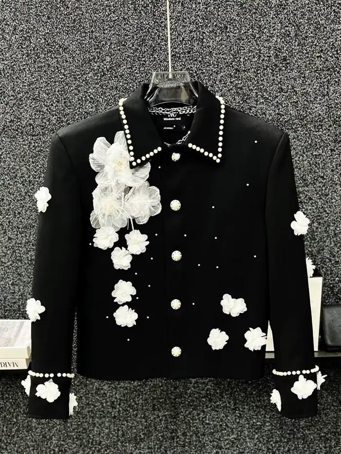 Veste à revers avec des Appliques de fleurs pour homme