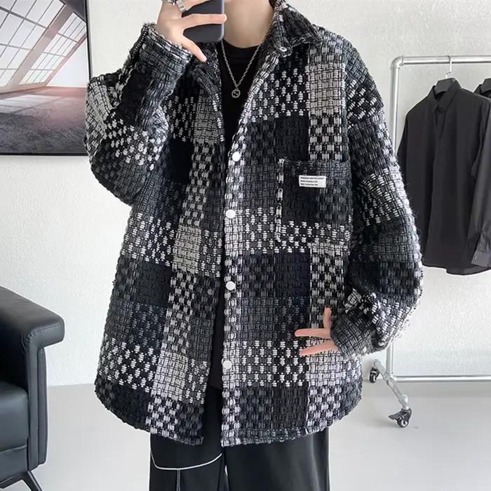 Veste à carreaux surdimensionnée homme décontracté polyester coton pour automne hiver occassions quotidiennes