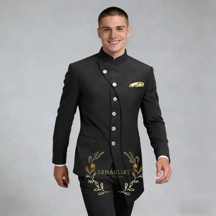 Costume de Mariage Homme Bleu Royal à Col Montant